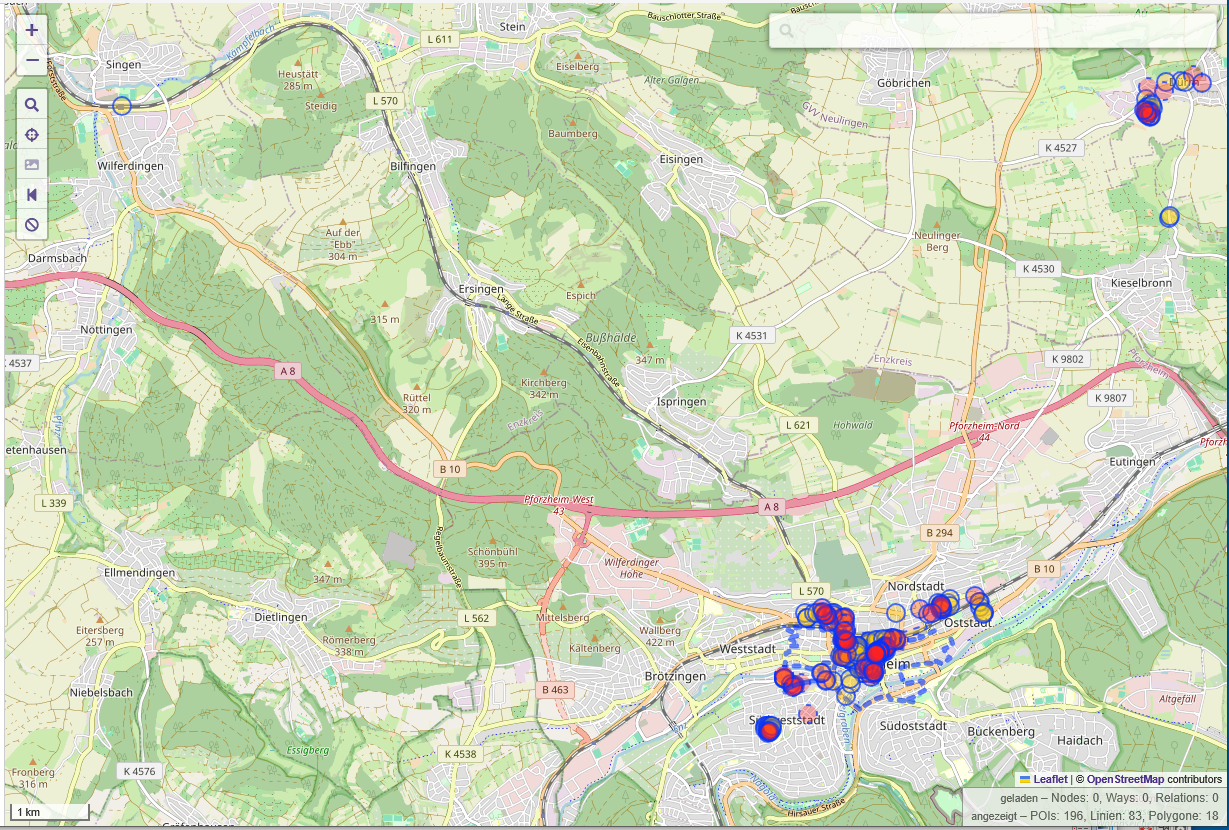 Bild OSM Kartenausschnitt räumliche 
                                                    Verteilung der Änderungen