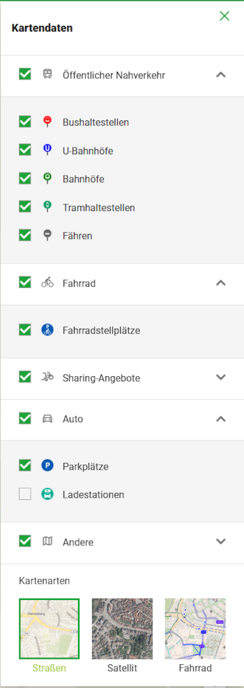 Kartendaten weitere Einstellungen